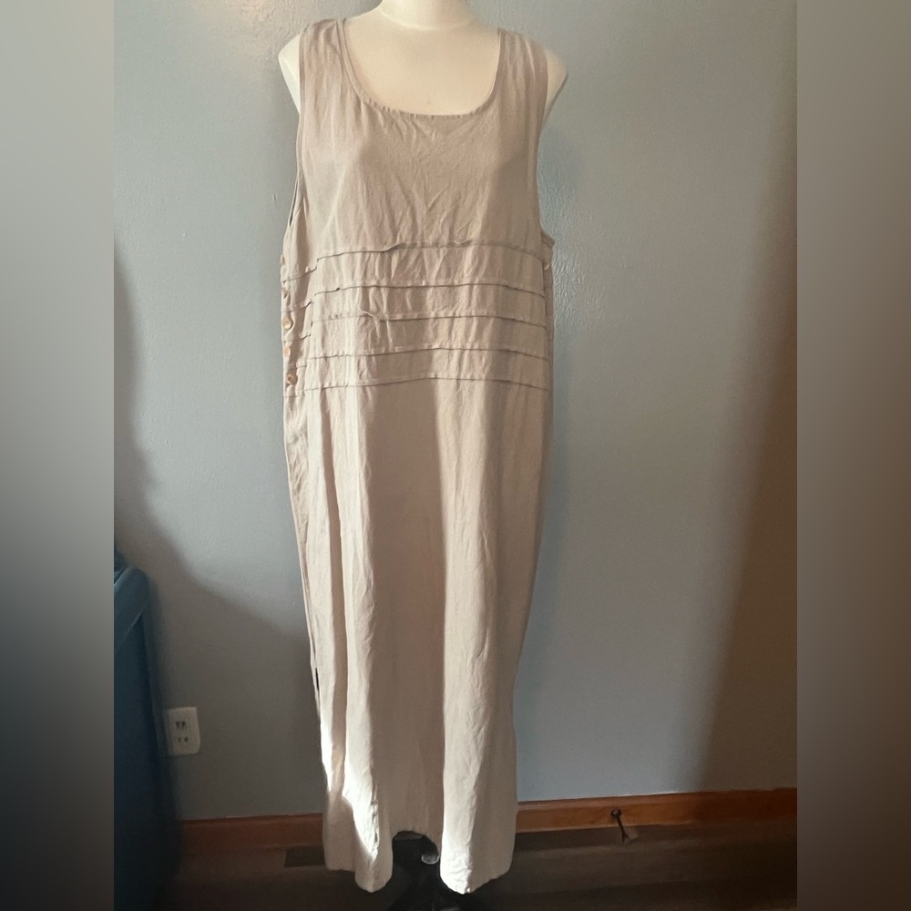 Erika Collection Sleeveless Linen/Cotton Full length dress, Size Large